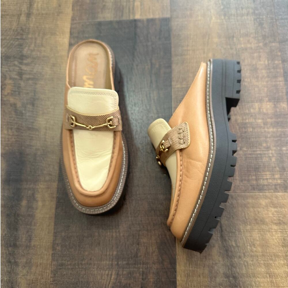 Sam Edelman Laurs Platform Mule Loafers Tan Cream Size 7.5